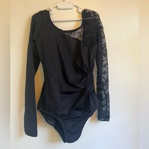 Natalie Dance Wear, M, Black, Long Sleeve, Leotard w/ one lace sleeve + cutout